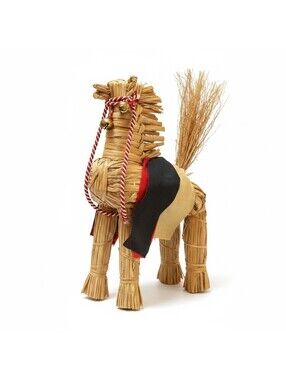 Handmade Straw Horse Figurine Folk Art Bells Rope Reins Saddle Cloth Rustic